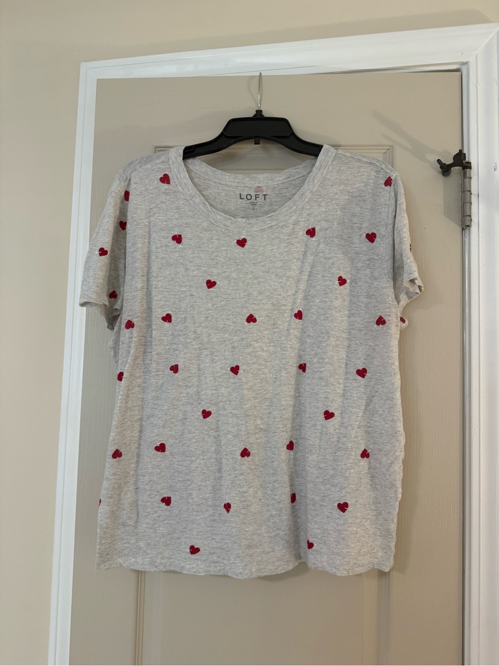 LOFT Light Gray Tee with Red Heart Motif